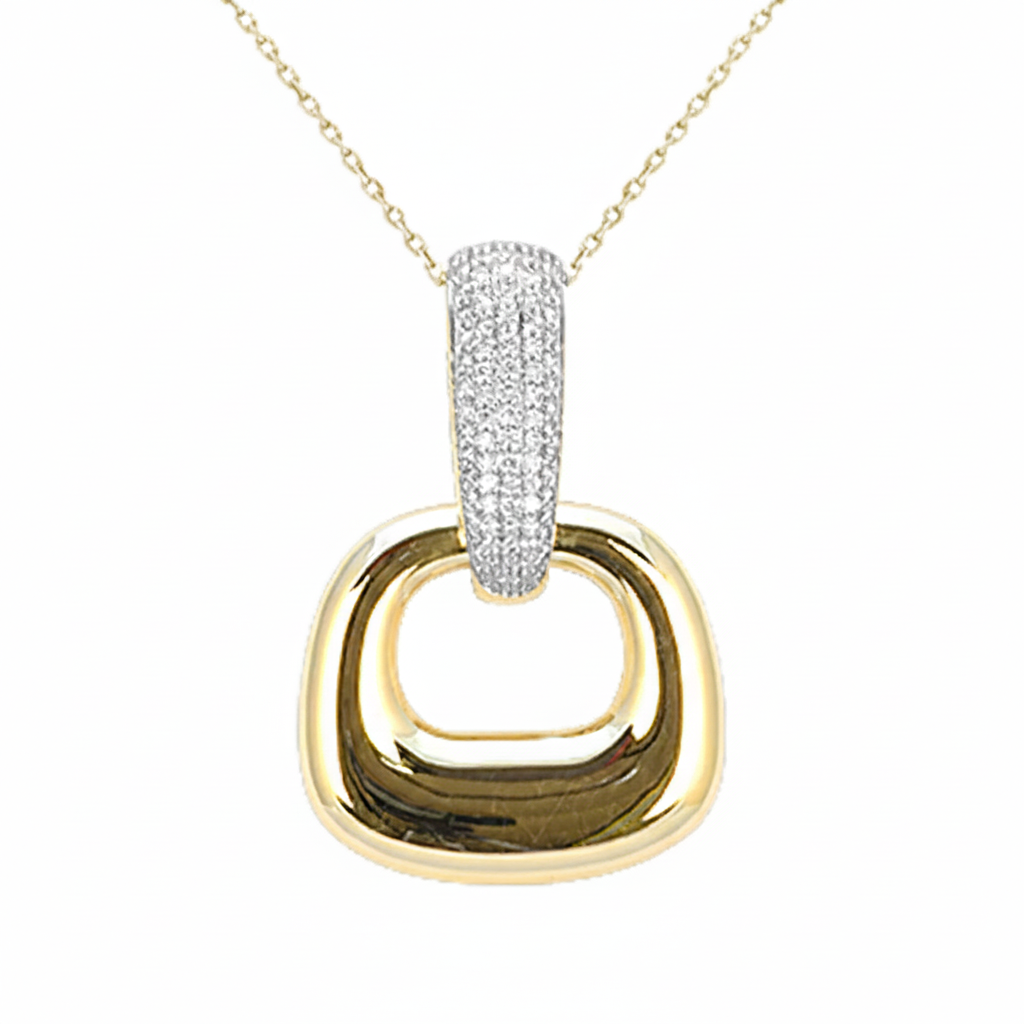 .49ct G SI 14kt Yellow Gold Diamond Halo Pendant Necklace 18" Long