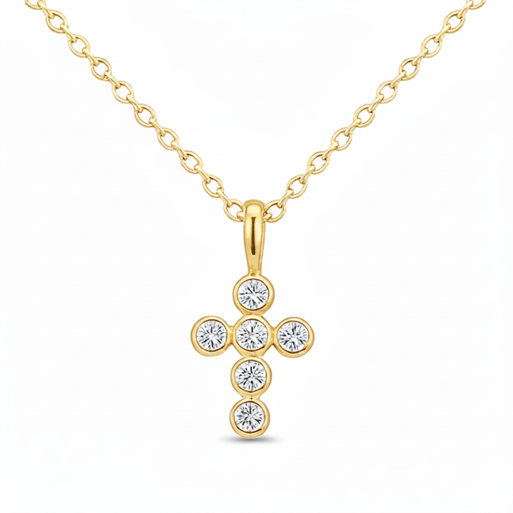 .50ct G SI 14kt Yellow Gold Round Diamond Bezel Set Cross Pendant Necklace 18" Long