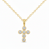 .50ct G SI 14kt Yellow Gold Round Diamond Bezel Set Cross Pendant Necklace 18" Long