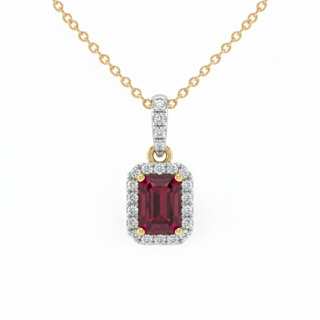 .83ct G SI 14kt Yellow Gold Diamond & Ruby Gemstone Pendant Necklace 18" Long