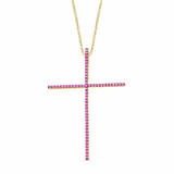 .43ct G SI 14K Yellow Gold Pink Sapphire Gemstones Cross Pendant Necklace 18" Long Chain