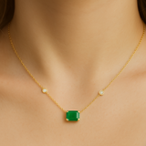 .86ct G SI 14K Yellow Gold Diamond & Emerald Gemstone Pendant 18" Long