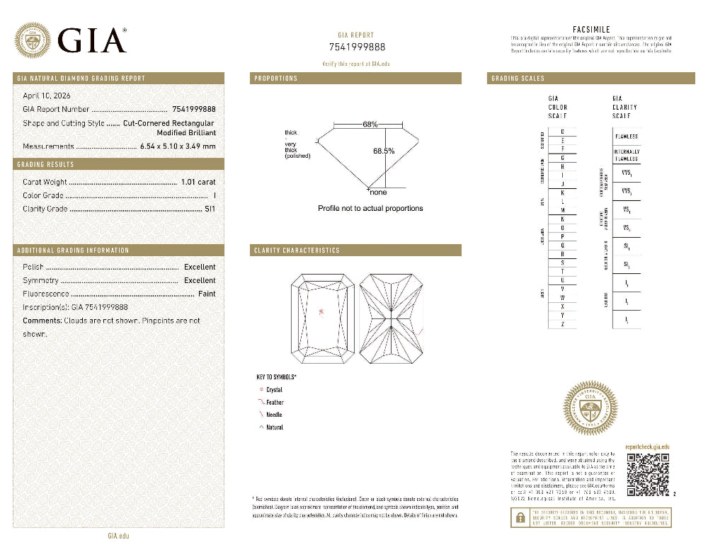 <span style="color:purple">¡ESPECIAL!</span> Anillo solitario de oro blanco de 14K con diamante talla radiante de 1,01 ct I-SI1 CERTIFICADO por GIA, tamaño de banda 7