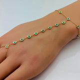 .47ct 14k Yellow Gold Emerald Gemstone Bracelet & Ring Chain 7" + 3" Ext