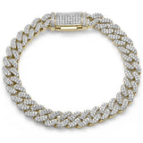 9mm 2.35ct G SI 14K Two Tone Gold Diamond Round Cuban Bracelet 8"