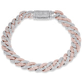 9MM 3.48ct G SI 14K Two Tone White & Rose Gold Diamond Cuban Bracelet 8" Long