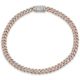 6mm .72ct G SI 14K Two Tone White & Rose Gold Diamond Round Cuban Bracelet 6.5"