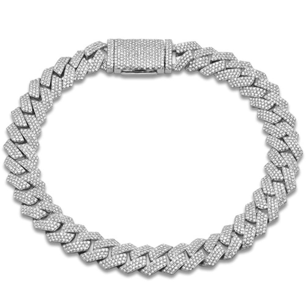9MM 3.11ct G SI 14K White Gold Diamond Micro Pave Cuban Square Link Bracelet 8"