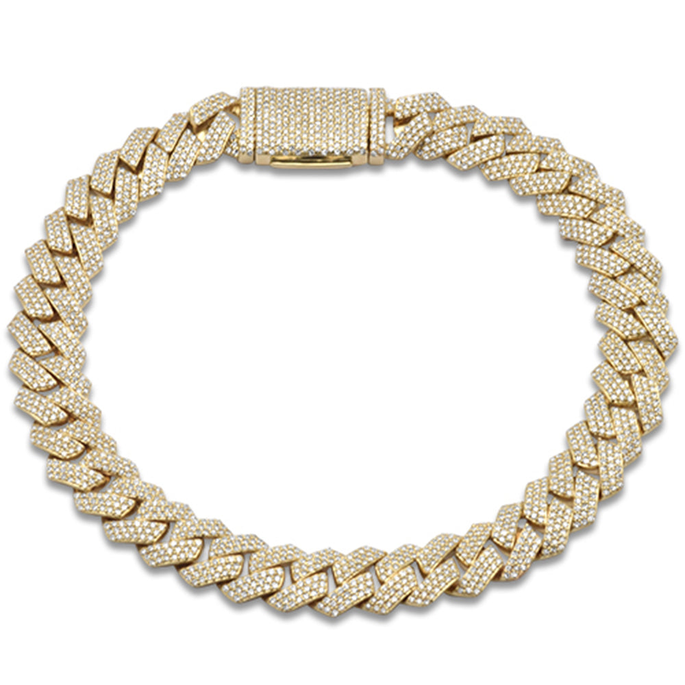 9mm 3.31ct G SI 14K Yellow Gold Diamond Micro Pave Cuban Square Link Bracelet 8"