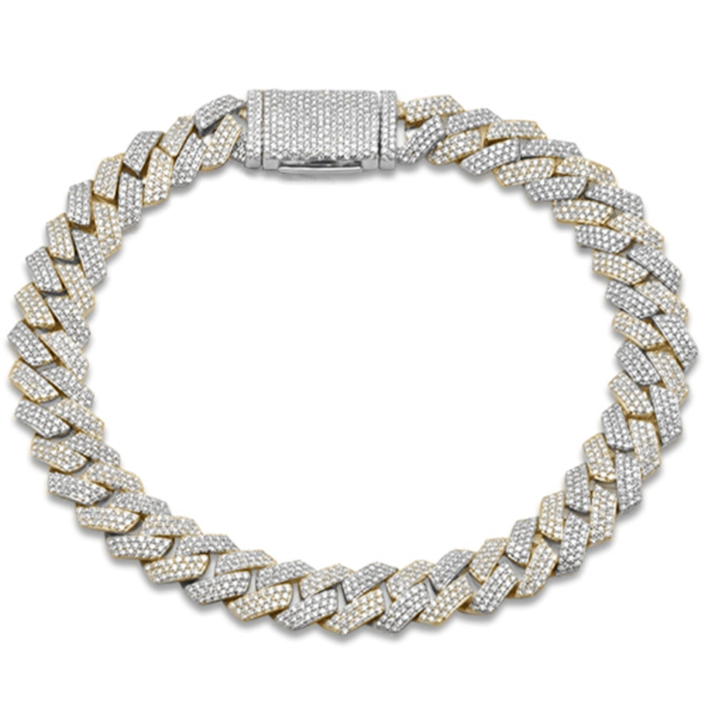 <span style="color:purple">SPECIAL!</span> 9MM 3.06ct G SI 14K Two Tone Gold Diamond Micro Pave Cuban Square Link Bracelet 8"