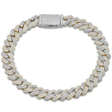 <span style="color:purple">SPECIAL!</span> 9MM 3.06ct G SI 14K Two Tone Gold Diamond Micro Pave Cuban Square Link Bracelet 8"