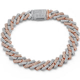 9MM 3.25ct G SI 14K Two Tone Gold Diamond Micro Pave Cuban Square Link Bracelet 8"
