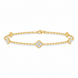 .45ct 14k Yellow Gold Diamond Flower Chain Bracelet 7"