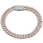 <span style="color:purple">SPECIAL!</span> 9mm 3.37ct G SI 14K Two Tone Rose & White Gold Square Diamond Cuban Bracelet 8" Long