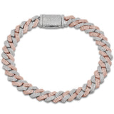 9mm 3.37ct G SI 14K Two Tone Rose & White Gold Square Diamond Cuban Bracelet 8" Long