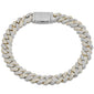 <span style="color:purple">SPECIAL!</span> 9mm 3.47ct G SI 14K Two Tone Yellow & White Gold Square Diamond Cuban Bracelet 8" Long