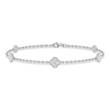.45ct 14k White Gold Diamond Flower Chain Bracelet 7"