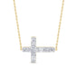 <span style="color:purple">SPECIAL!</span> .25ct G SI 14K Yellow Gold Diamond Sideways Cross Pendant Necklace 16" + 2" EXT