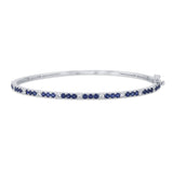 1.64ct G SI 14K White Gold Diamond Blue Sapphire Gemstone Bangle Bracelet 59mm