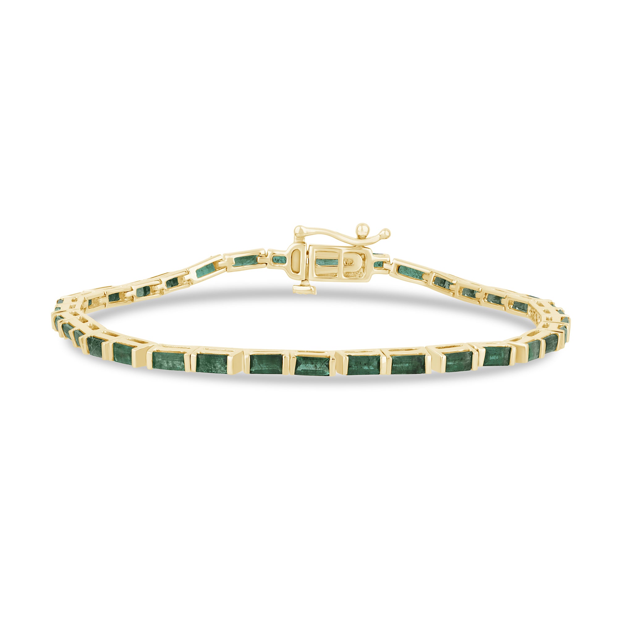 <span style="color:purple">SPECIAL!</span> 3.82ct G SI 14K Yellow Gold Emerald Gemstone Tennis Bracelet 7" Long
