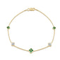 .43ct G SI 14K Yellow Gold Diamond & Emerald Gemstone Flower Chain Bracelet 7" Long