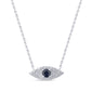 <span style="color:purple">SPECIAL!</span> .41ct G SI 14K White Gold Diamond & Blue Sapphire Gemstone Evil Eye Pendant Necklace 16" + 2" Ext.