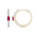 .49ct G SI 14K Yellow Gold Diamond & Baguette Ruby Gemstone Hoop Post & Click Earings