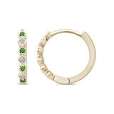 <span>GEMSTONE CLOSEOUT! </span> .15ct 14k Yellow Gold Diamond & Emerald Hoop Huggie Antique Earrings