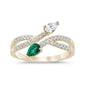 <span style="color:purple">SPECIAL!</span>.61ct G SI 14K Yellow Gold Pear Shaped Diamond & Emerald Gemstones Open Ring Band Size 6.5