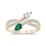 .61ct G SI 14K Yellow Gold Pear Shaped Diamond & Emerald Gemstones Open Ring Band Size 6.5