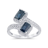 1.60ct G SI 14K White Gold Diamond & Blue Sapphire Gemstones Wrap Around Ring  Size 6.5