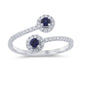 .45ct G SI 14K White Gold Diamond & Blue Sapphire Gemstones Open Ring Band Size 6.5