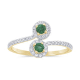 .40ct G SI 14K Yellow Gold Diamond & Emerald Gemstones Open Ring Band Size 6.5