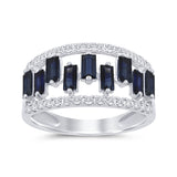 1.55ct G SI 14K White Gold Diamond & Baguette Blue Sapphire Gemstone Ring Band