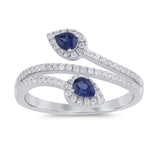 .65ct Gemstones G SI 14K White Gold Pear Shape Diamond & Blue Sapphire Gemstone Ring Size 6.5