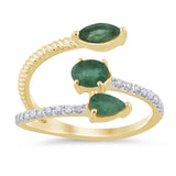 .90ct G SI 14K Yellow Gold Diamond & Emerald Gemstones Wrap Around Band Ring  Size 6.5