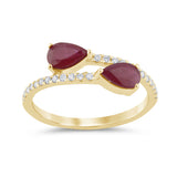 <span style="color:purple">¡ESPECIAL!</span> Anillo de banda de oro amarillo de 14K con diamante de 1.02ct G SI y rubíes en forma de pera, Talla 6.5