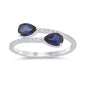 <span style="color:purple">SPECIAL!</span> 1.11ct G SI 14K White Gold Diamond & Pear Shape Blue Sapphire Gemstones Band Ring  Size 6.5