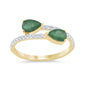 <span style="color:purple">SPECIAL!</span> .86ct G SI 14K Yellow Gold Diamond & Pear Shape Emerald Gemstones Band Ring  Size 6.5