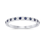 <span style="color:purple">SPECIAL!</span> .28ct G SI 14K White Gold Diamond Blue Sapphire Gemstone Band Ring Size 6.5