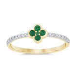 .18ct G SI 14K Yellow Gold Diamond & Emerald Gemstones Flower Ring Band Size 6.5