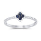 .24ct G SI 14K White Gold Diamond & Blue Sapphire Gemstones Flower Ring Band Size 6.5