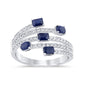 <span style="color:purple">SPECIAL!</span> 1.14ct G SI 14K White Gold Diamond & Blue Sapphire Gemstones Wrap Around Band Ring Size 6.5