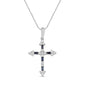 .25ct G SI 14K White Gold Diamond & Blue Sapphire Gemstones Cross Pendant Necklace 18" Long