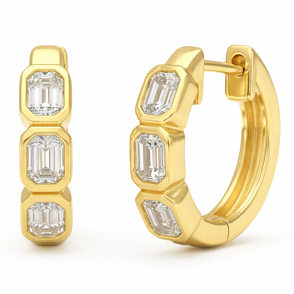 .52ct G SI 14kt Yellow Gold Emerald Cut Diamond Bezel Set Earrings
