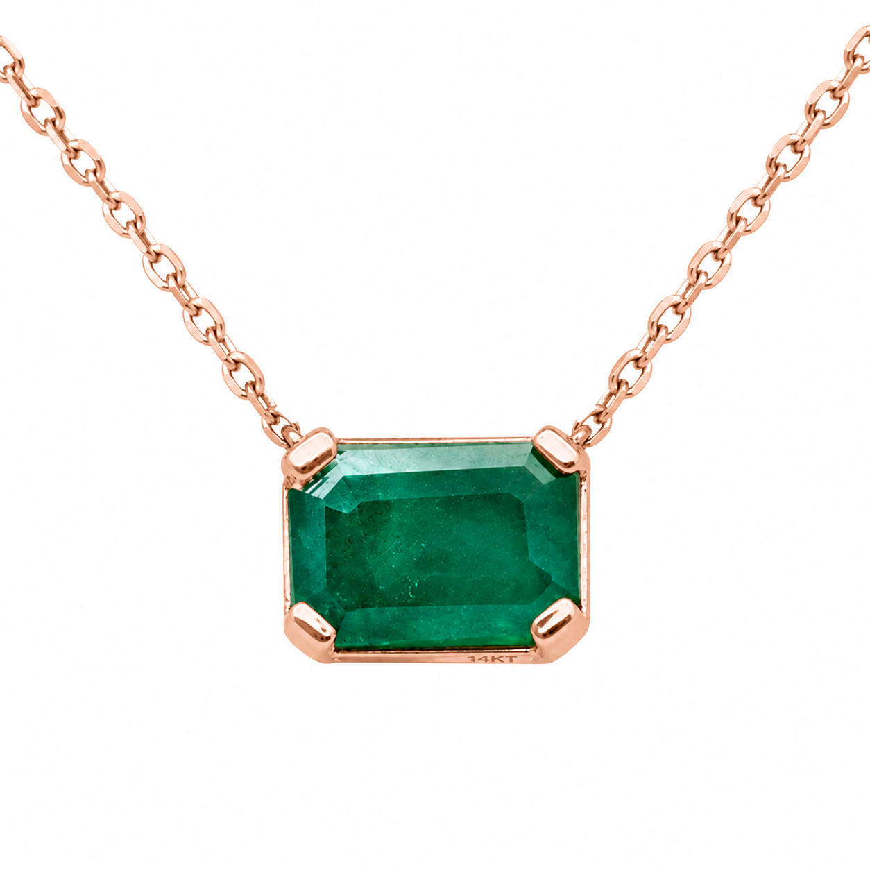 <span style="color:purple">SPECIAL!</span> .81ct G SI 14K Rose Gold Emerald Gemstone Solitaire Pendant Necklace 18" Chain