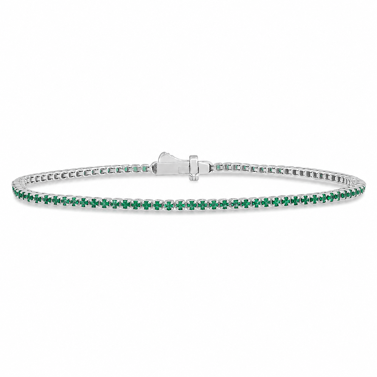 <span style="color:purple">SPECIAL!</span> .90ct 14K White Gold Natural Emerald Tennis Bracelet 7"