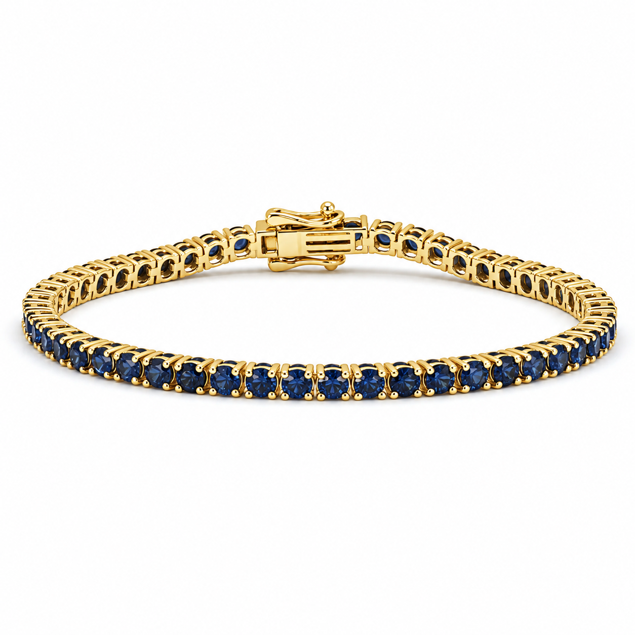 <span style="color:purple">SPECIAL!</span> 6.97ct G SI 14kt Yellow Gold Blue Sapphire Gemstone Tennis Bracelet 7" Long