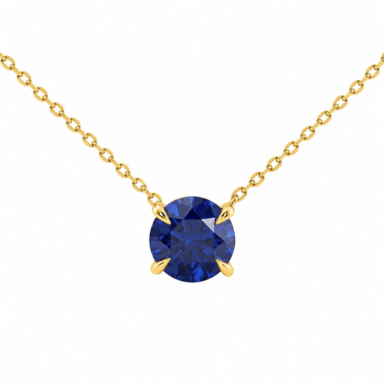 <span style="color:purple">SPECIAL!</span> 1.06ct G SI 14kt Yellow Gold Round Blue Sapphire Solitaire Gemstone Necklace Pendant 16 + 2" Ext