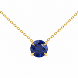 <span style="color:purple">SPECIAL!</span> 1.06ct G SI 14kt Yellow Gold Round Blue Sapphire Solitaire Gemstone Necklace Pendant 16 + 2" Ext
